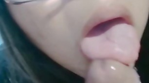 I gave a sloopy slippery wet blowjob to the nerd&#'s class, but the loser cum on my mouth
