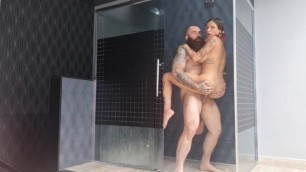 Multiple Squirts in the Shower and the IRON-BIKER Cumshot in my Face!!