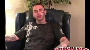 Tattooed amateur makes his pierced dick hard and jerks off