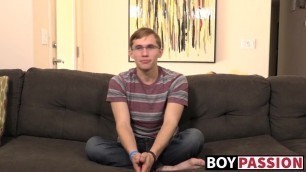 Twink has nice interview before stroking his big dick