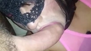 Sideways face fucking a masked slut