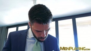 Men in suit and tie vigorously analpound after wet blowjobs