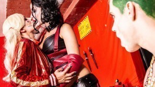 Threesome teen cosplay lesbians Harley Quinn and Joker 4K