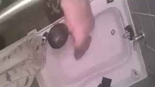 Roommate dildo using in the bathroom