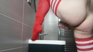 Red thigh sock cum