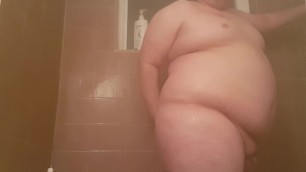 chub with a really tiny uncut willy takes a shower