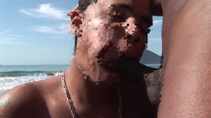 Atractive Latino couple fuck each other on some rocks by the sea