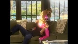 Stunning blonde bombshell in pink latex outfit Pandora Dreams made a shift without sex for a month that's why she can't wait any minute to start fucking with her friend